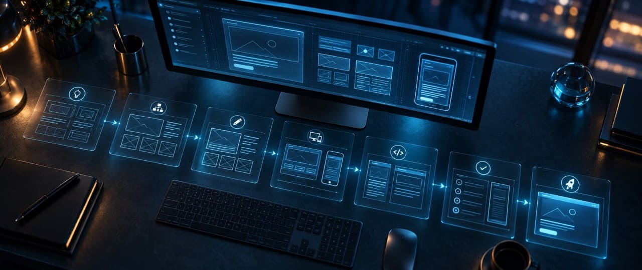 Professional web design process and responsive website planning workspace